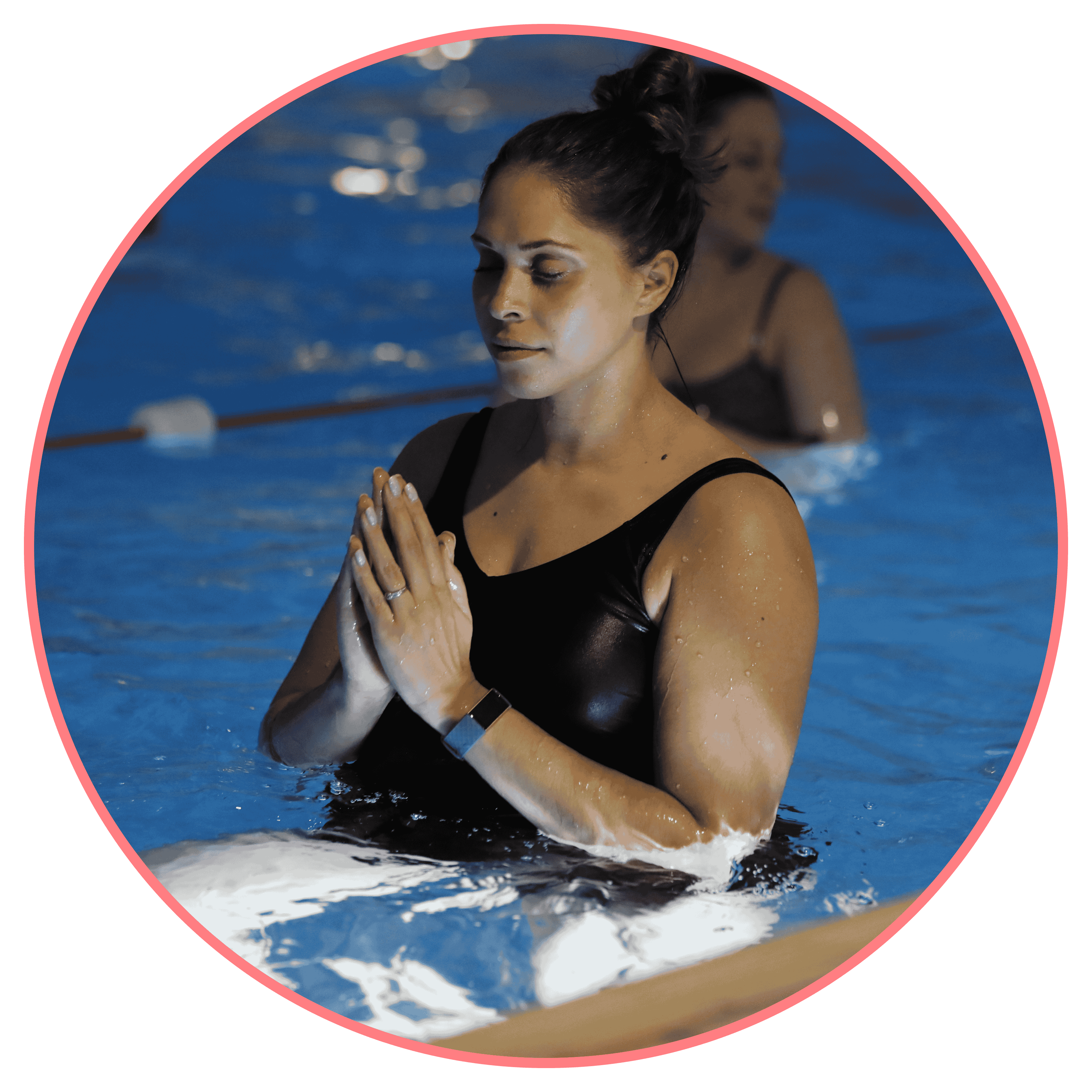 Picture of pregnant woman in the pool doing aquanatal yoga